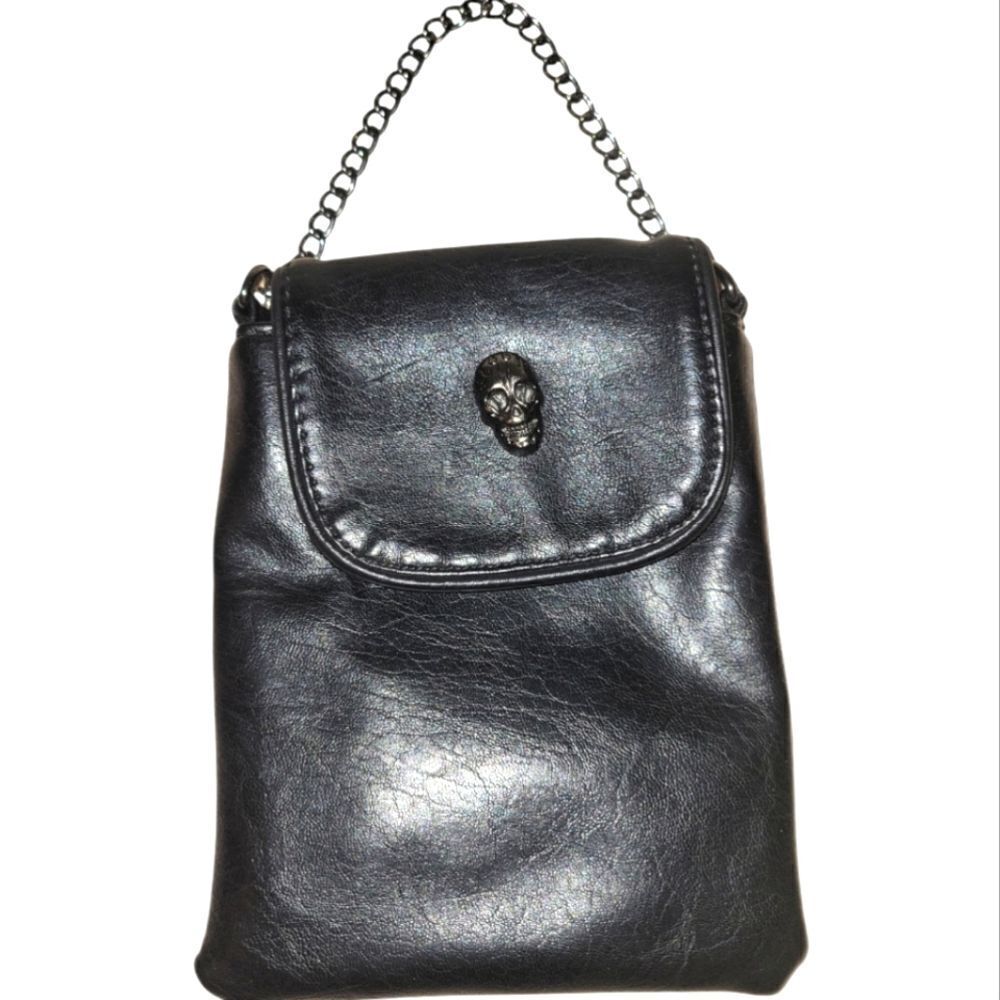 Vintage Black Leather Small Case Bag  Silver